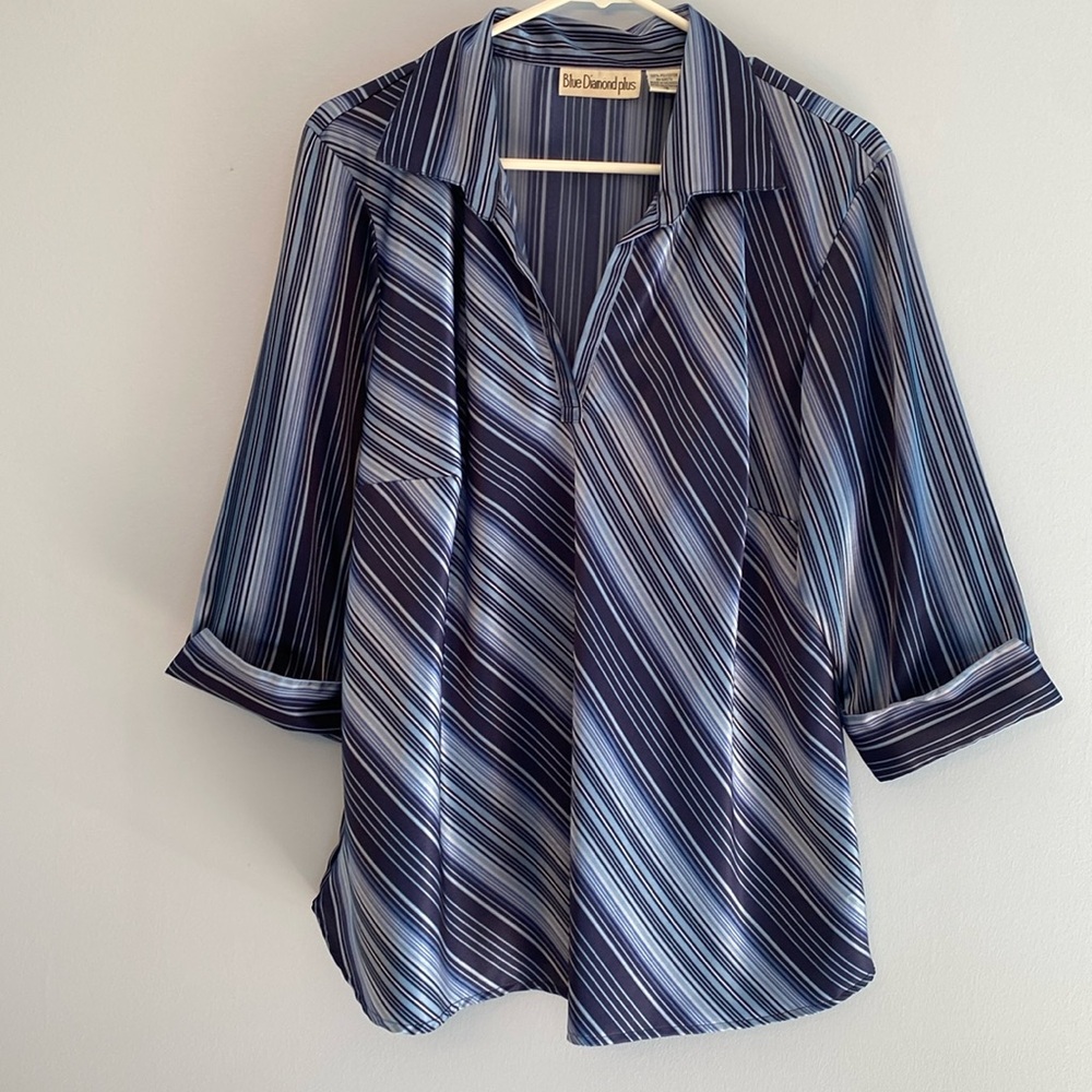 Blue Diamond Plus Women’s Blue Striped Blouse